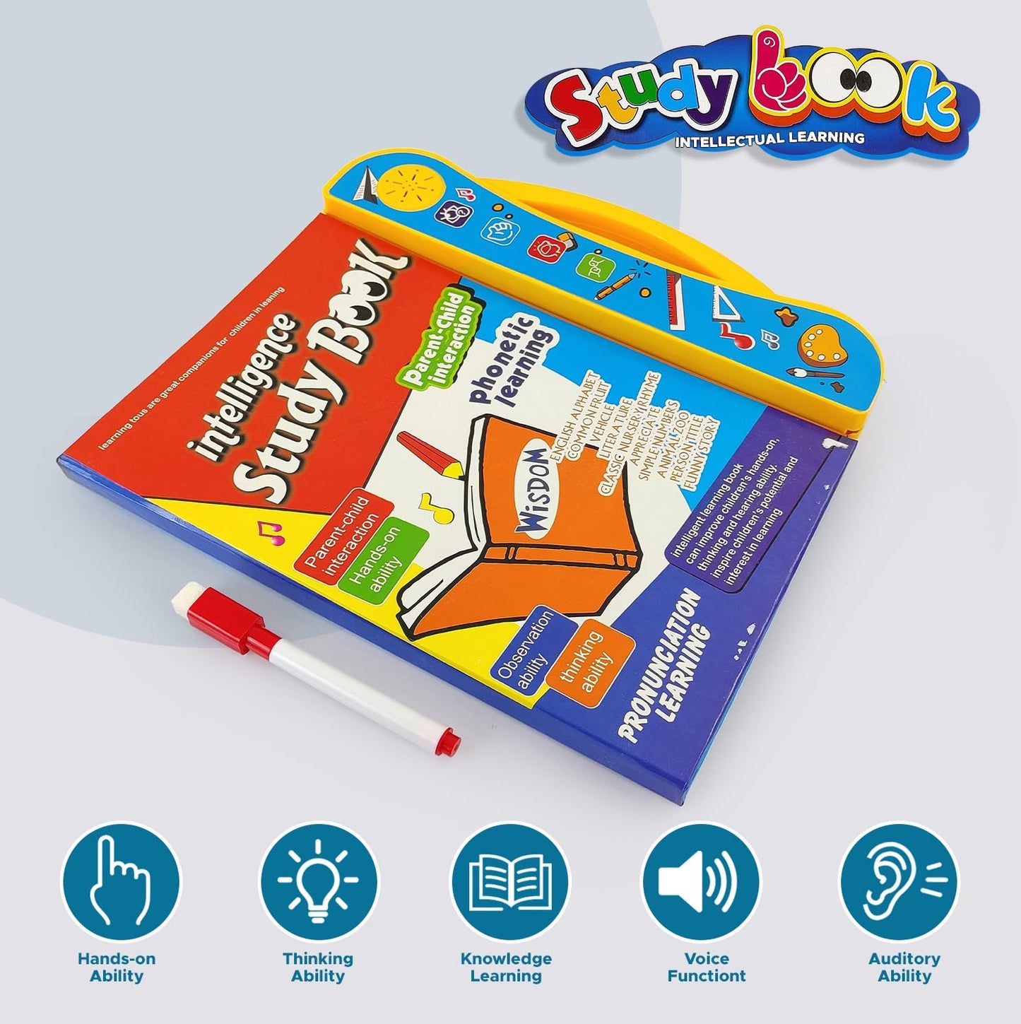 Intelligence Sound Book for Kids – Learn ABC, Words, Numbers, Shapes, Animals & Vehicles – Fun Educational Toy for Toddlers & Preschoolers